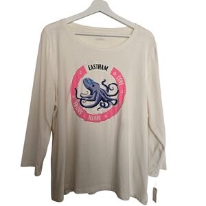 NWT Talbots Eastham Southshore Cream Long Sleeve Tee with Octopus Design